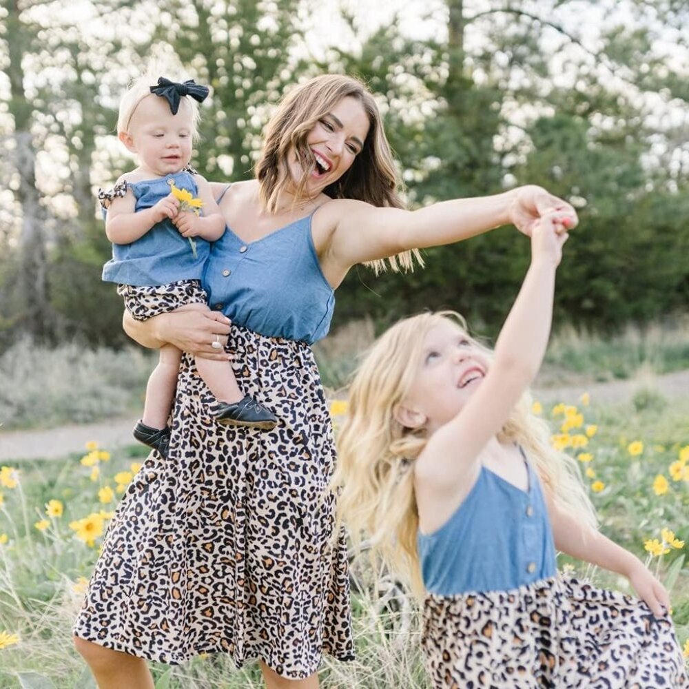 Mommy and Me Dresses Kids and Adults Sleeveless Leopard Solid Tank - Picture 5 of 6